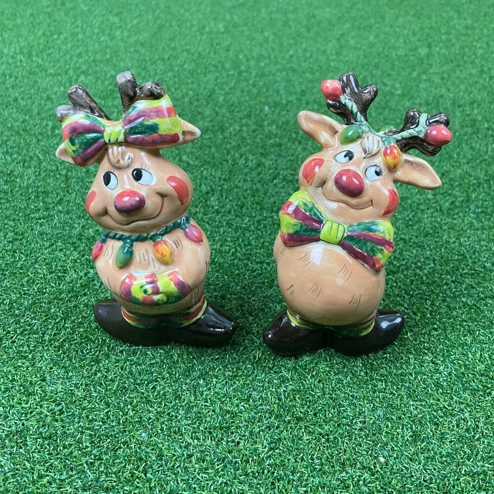Vintage Clay Art Bashful Reindeer Salt and Pepper Shakers